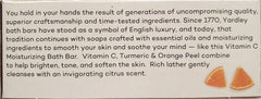 Yardley London Vitamin C bath bar lather close-up showing creamy cleansing and citrus aroma