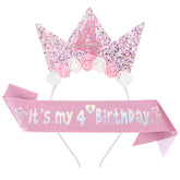 YARIEW Its My 4th Birthday sash with glittery fabric for an eye-catching party look.