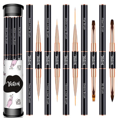 Yasterd nail art brush set front view, compact travel-ready for precise nail designs.