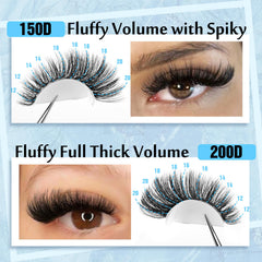 Yawamica 150D+200D fluffy cluster lashes close-up for natural-looking volume.