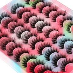 Yawamica 20-pairs false eyelashes multipack front view shows natural look and curl retention.