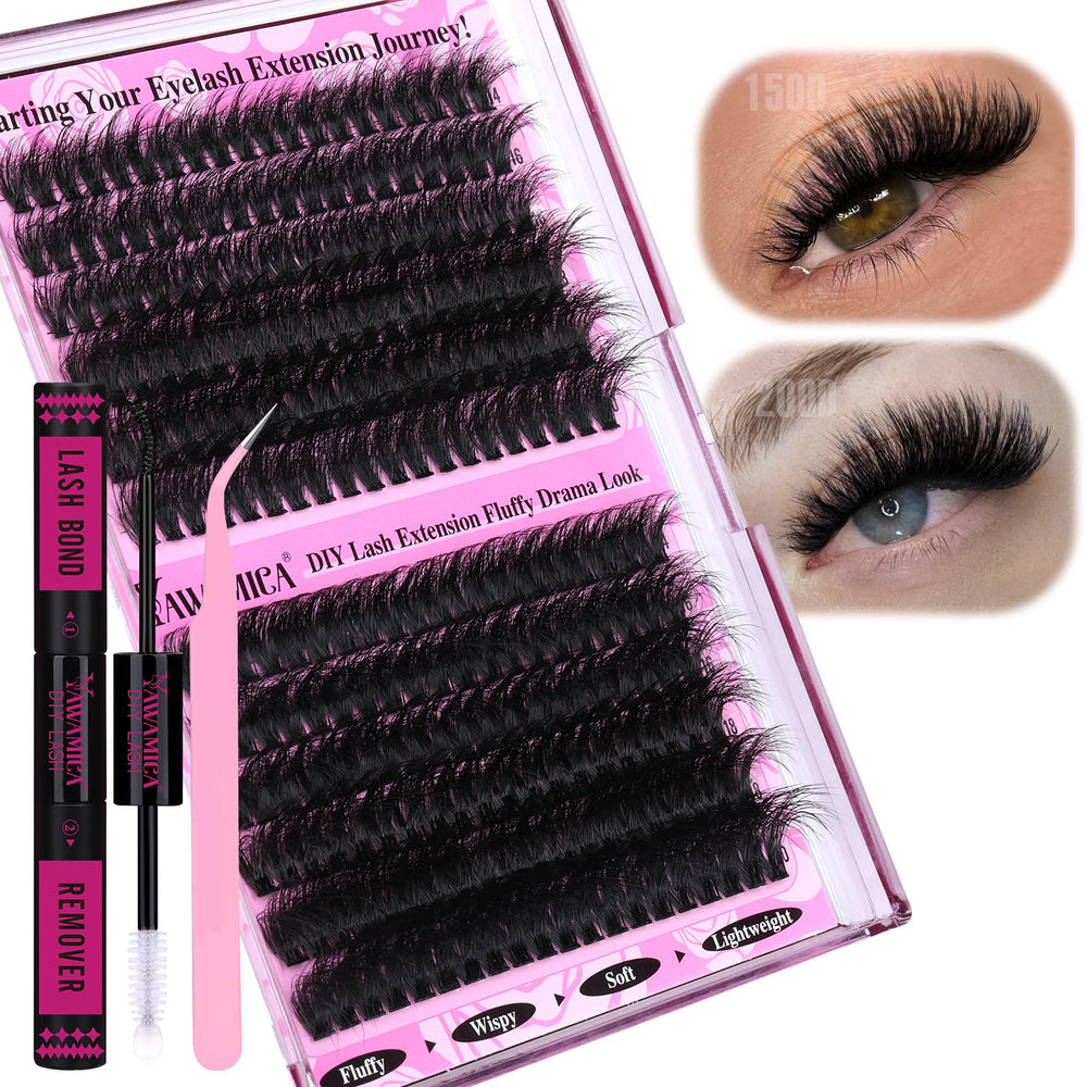 Yawamica Fluffier Lash Clusters Kit close-up showing fluffy volume at home