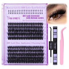 Yawamica lash clusters kit packaging highlights a complete at-home lash set for beginners.
