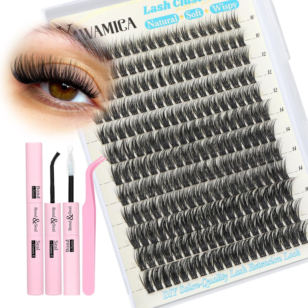 Yawamica Lash Extension Kit wispy clusters 228pcs for quick at-home salon-grade lash look.