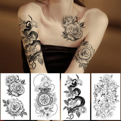 Yazhiji tattoo flowers closeup detail shows rich hues and realistic floral design.