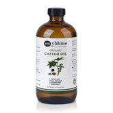 YBHMO cold pressed castor oil pour bottle shows pure hexane-free nourishment for hair and skin.