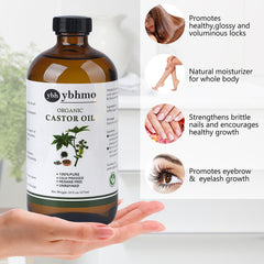YBHMO eyelash and eyebrow care castor oil emphasizes conditioning benefits.