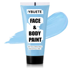 YBUETE light blue water-based face paint tube swatch for full-coverage cosplay