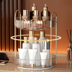 YCIA&DONE vanity organizer side angle demonstrates smooth rotation for quick retrieval