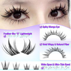 YDAGKH Lash Clusters close-up reveals tapered spikes for dramatic anime-style eyes.