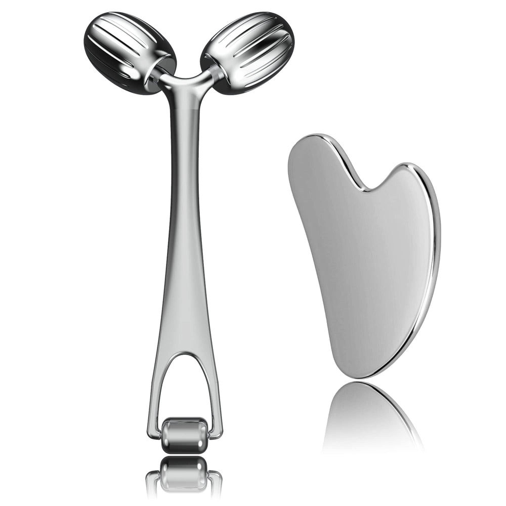 Yeamon all-metal gua sha tool and face roller for cooling facial massage.