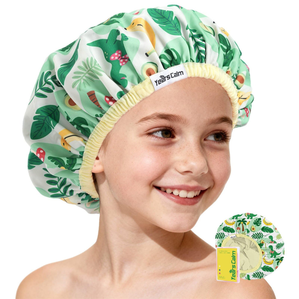 Years calm Kids Shower Cap with dino pattern keeps hair dry during bath time