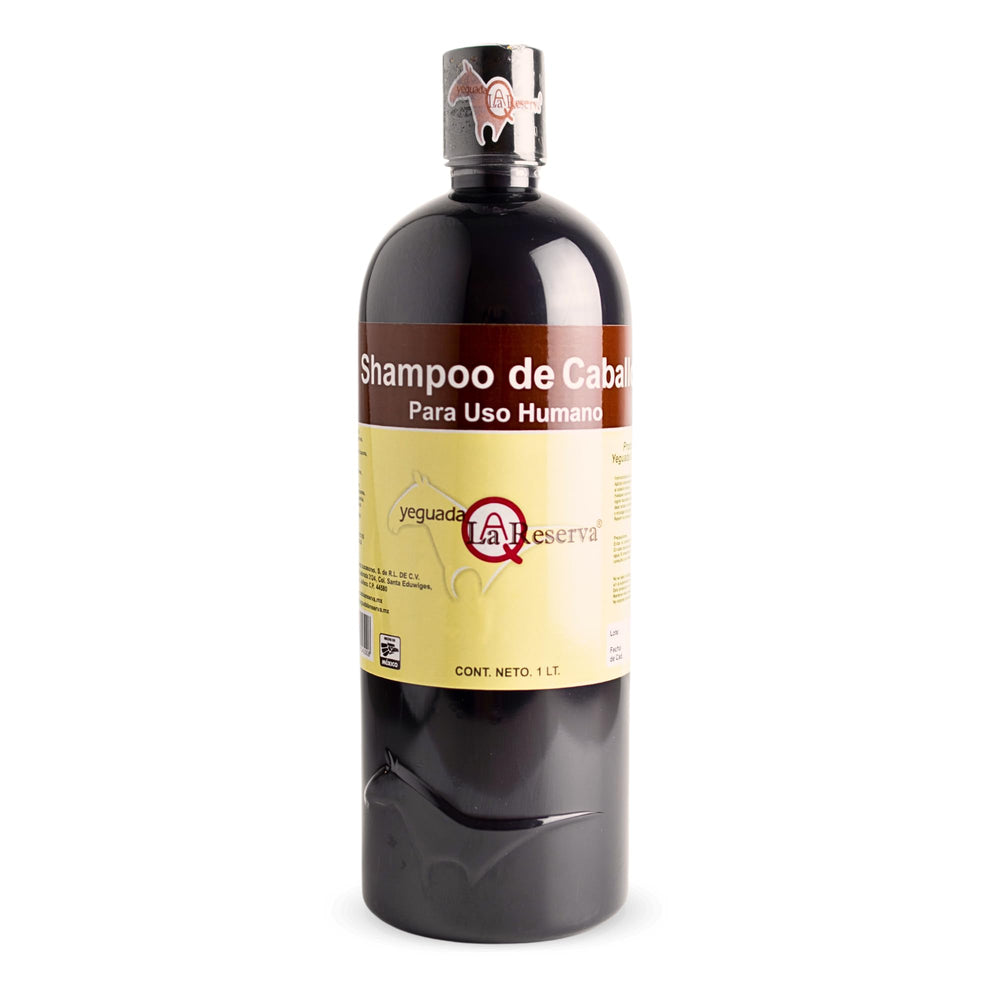 Yeguada La Reserva Black Horse Shampoo bottle supports scalp hydration and hair strength.