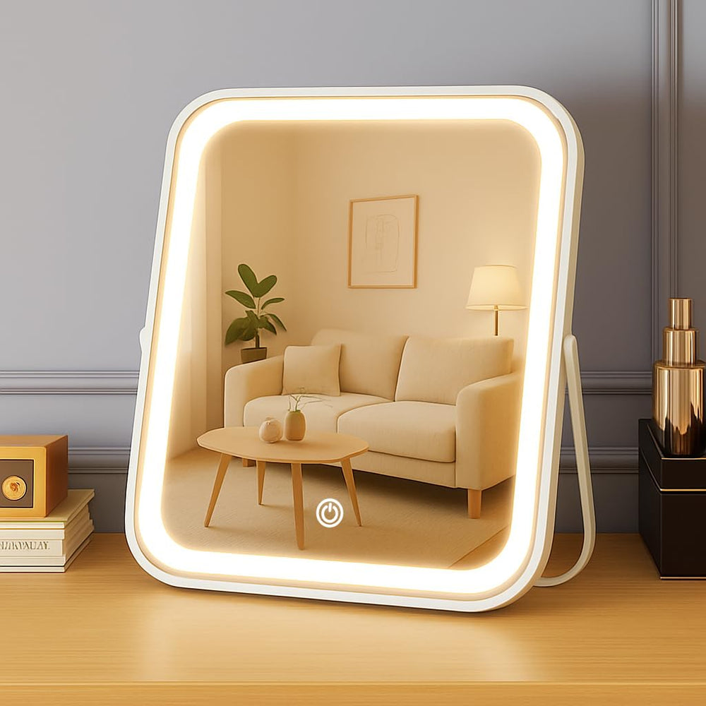 YEKKOPT rechargeable vanity mirror with 8x10 lights for precise makeup in any room.