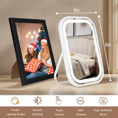 YEKKOPT travel makeup mirror lit face showing bright LED for precision brows