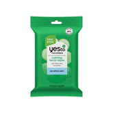 Yes To Cucumbers travel facial cleanser wipes packaging close-up for on-the-go cleansing.