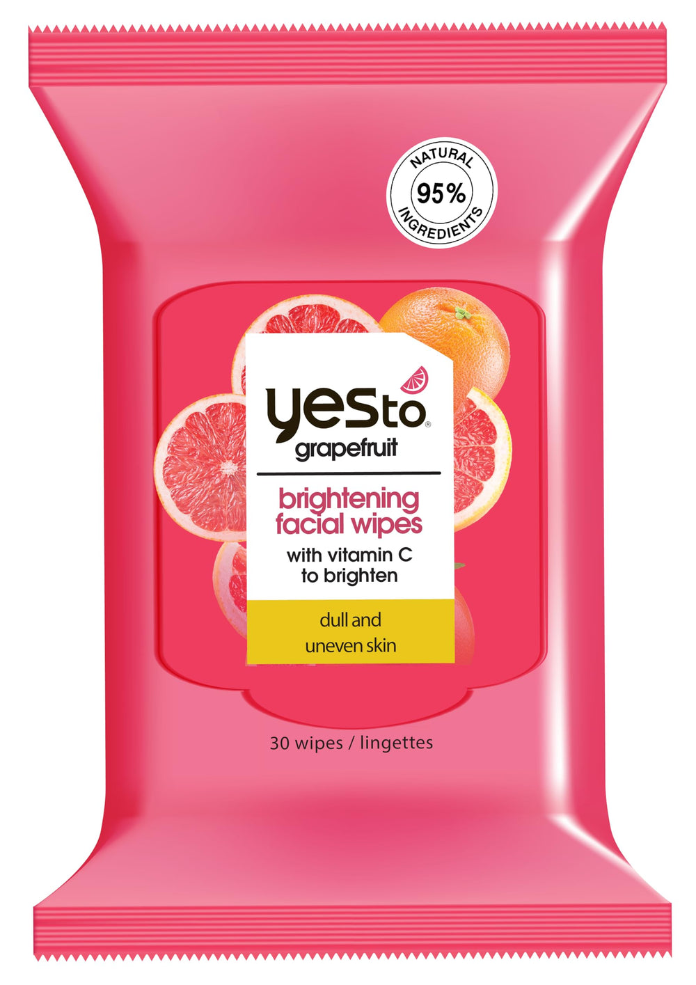 Yes To Grapefruit toallitas faciales iluminadoras con dispensador compostable para viaje.
