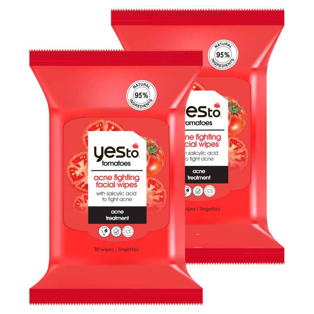 Yes To Tomatoes clear-skin wipes pack front for on-the-go blemish care.