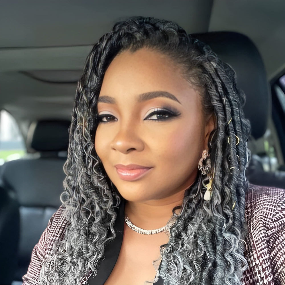 Yesego faux locs crochet hair 10 inch ombre grey closeup showcases natural texture.