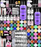YEVYO acrylic nail kit front packaging shows an all-in-one starter set for at-home nails
