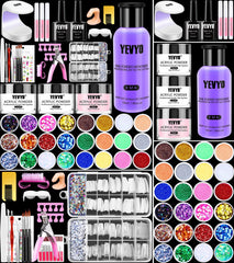 YEVYO acrylic nail kit front packaging shows an all-in-one starter set for at-home nails