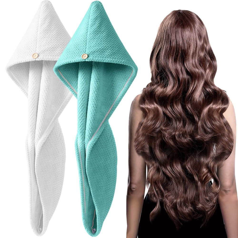 YFONG 2-pack microfiber hair towel wrap close-up highlights ultra-absorbent fabric for faster drying