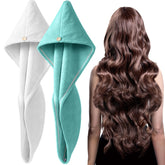 YFONG 2-pack microfiber hair towel wrap close-up highlights ultra-absorbent fabric for faster drying