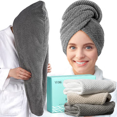 YFONG large microfiber hair towel wrap in grey showing full coverage and soft drape