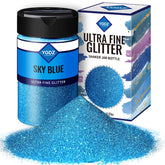 YGDZ Blue Glitter jar closeup highlighting ultra-fine sparkle for resin crafts and long-lasting shine.