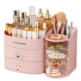 YGJT makeup organizer countertop drawers pink keeps cosmetics neatly organized and accessible.