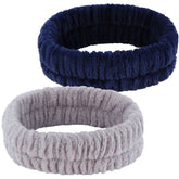 YGQQOY spa headband gray close-up, plush microfiber softness for makeup prep