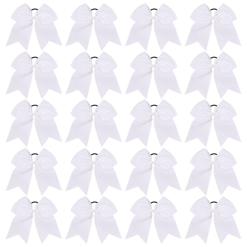 YHXX YLEN white cheer bow 8inch, packaged 20pcs for easy outfit coordination.