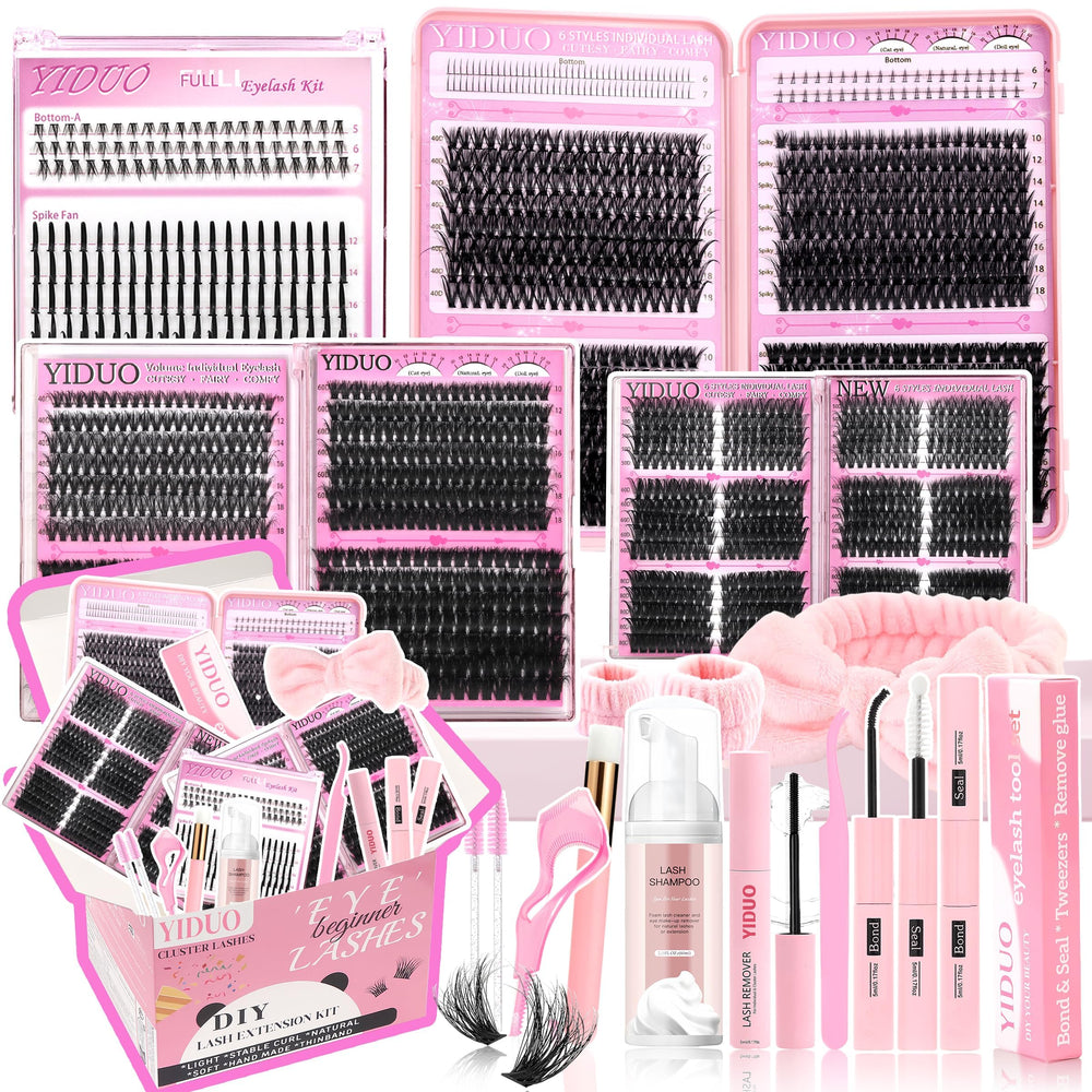 YIDUO bulk kit box with 1864 cluster lashes for versatile volume looks.