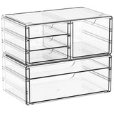 Yieach acrylic drawer organizer with six clear drawers shown from top view for tidy vanity storage.