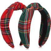 Yilloog Christmas headbands for women knotted plaid red and green, festive style for parties.