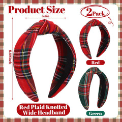 Yilloog knotted plaid headbands in red and green for holiday looks and photos.