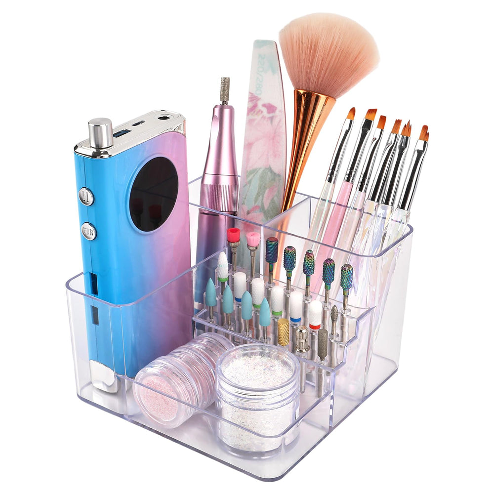 YINGJEE nail drill holder front view showing 21-hole capacity for organized bits