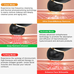 YIQEA Facial Massager 6in1 lift-contour demonstrates sculpted cheeks and neck lifting in action.