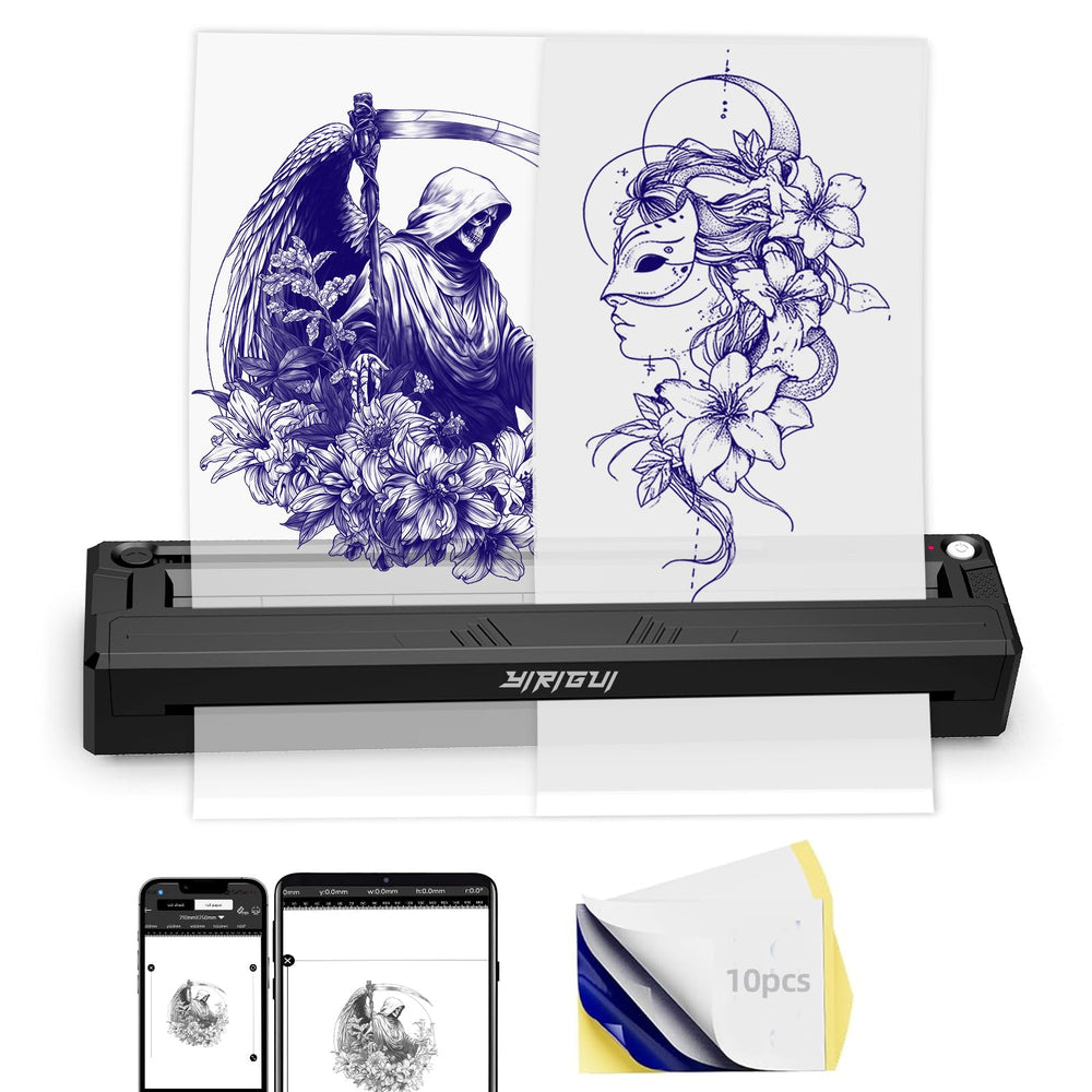 YIRIGUI tattoo stencil printer top view demonstrates compact mobility for on-the-go artists.