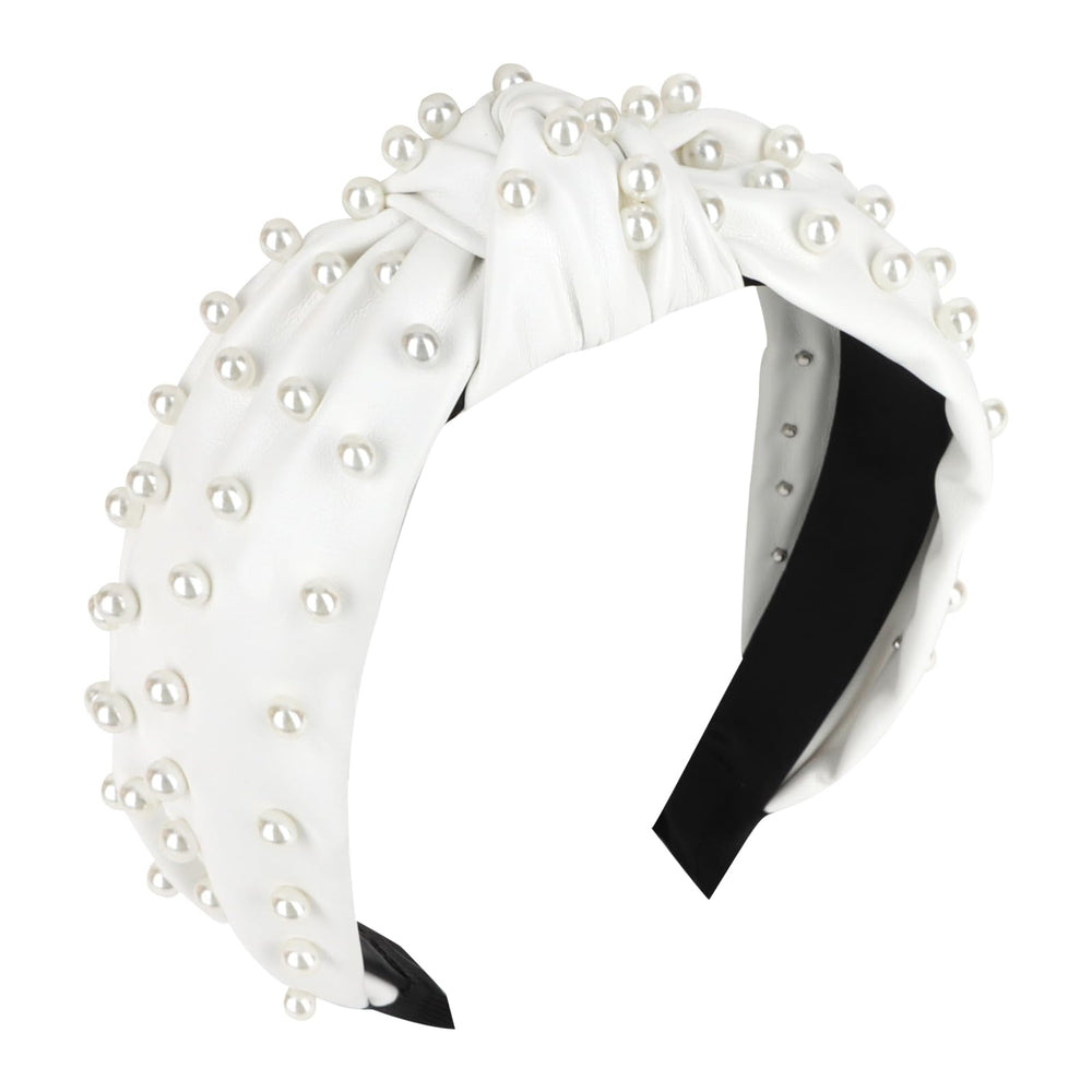 YISSION pearl-knotted headband white front view adds elegant daily style