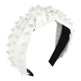 YISSION pearl-knotted headband white front view adds elegant daily style