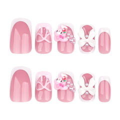 YKZFUI white French tip nails with bow charms for easy at-home styling