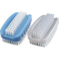 Ylijxqc nail brush two-sided blue close-up with longer bristles for thorough cleaning.