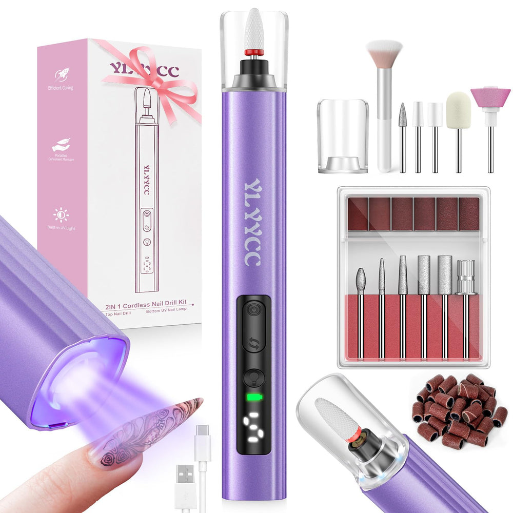 YLYYCC Electric Nail Drill with UV lamp in action for at-home salon-quality nails.