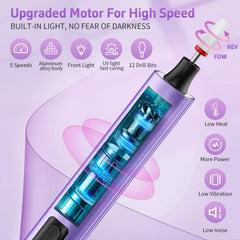 YLYYCC cordless nail file with five-speed control for precise shaping.