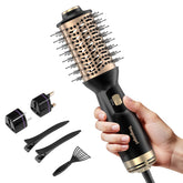 Ymguspri travel dual voltage hair dryer brush in gold, ideal for on-the-go styling.