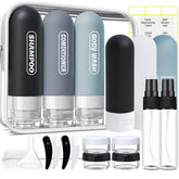 YNSHOUNA dark color travel bottles set demonstrates compact carry-on packing.