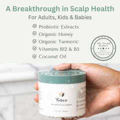 Creamy texture closeup from Yobee Restorative Scalp Mask for deep conditioning.