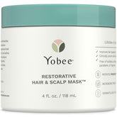 Yobee Restorative Scalp Mask tub front highlighting probiotic-powered formula for dry scalp relief.