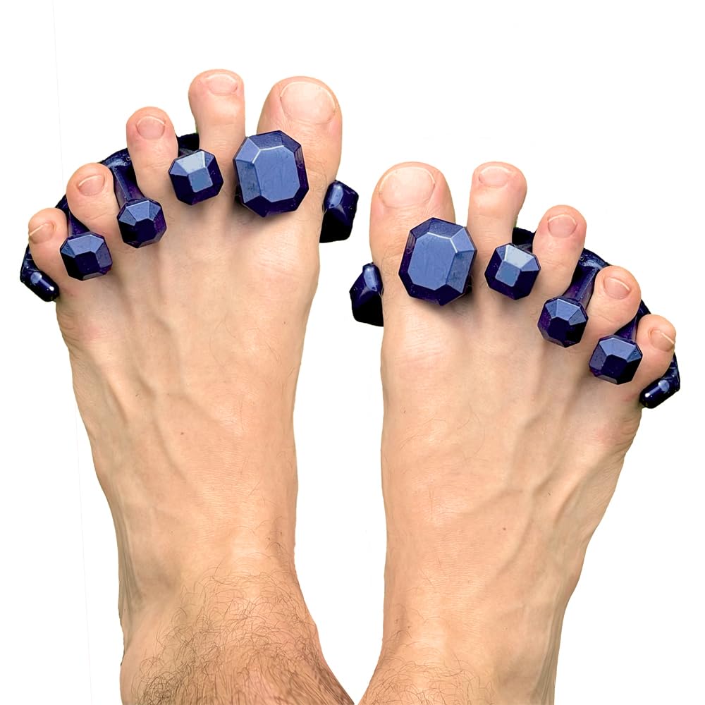 YogaToes Gems for Men toe spacers closeup show soft gel spacing for comfort and alignment.